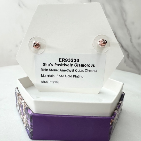 Bomb Party February She's Positively Glamorous Amethyst Earrings ER93230 NWT - Picture 5 of 6